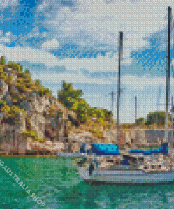 Boats In Cassis Sea Diamond Painting