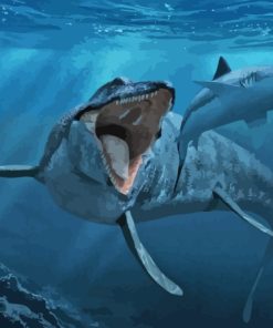 Mosasaurus Attacking Shark Art Diamond Painting