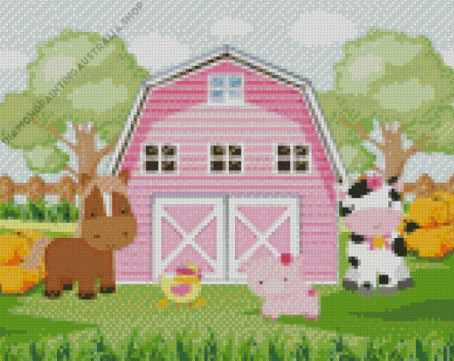 Pink Barn Animals Art Diamond Painting