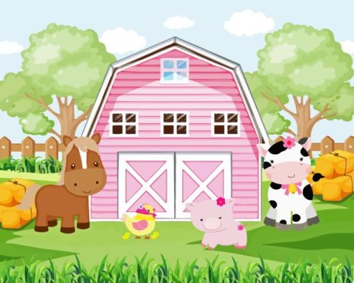 Pink Barn Animals Art Diamond Painting