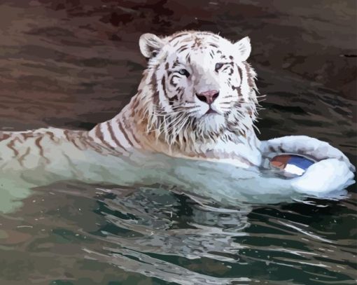 White Bengal Tiger Swimming Diamond Painting