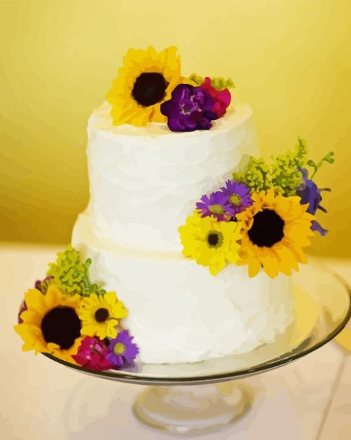 Yellow And Purple Flowers Cake Diamond Painting