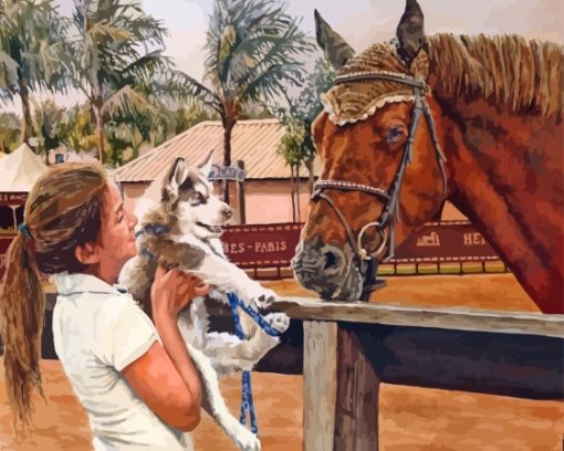 Girl With Horse And Dog Diamond Painting