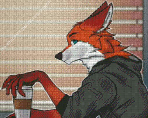 Fox with coffee Diamond Paintings