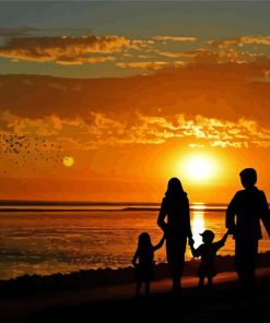 family beach silhouette Diamond Paintings