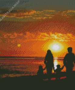 family beach silhouette Diamond Paintings