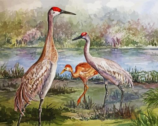 Sandhill cranes family Diamond Paintings