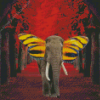 Elephant Butterfly In Red Landscape Diamond Painting