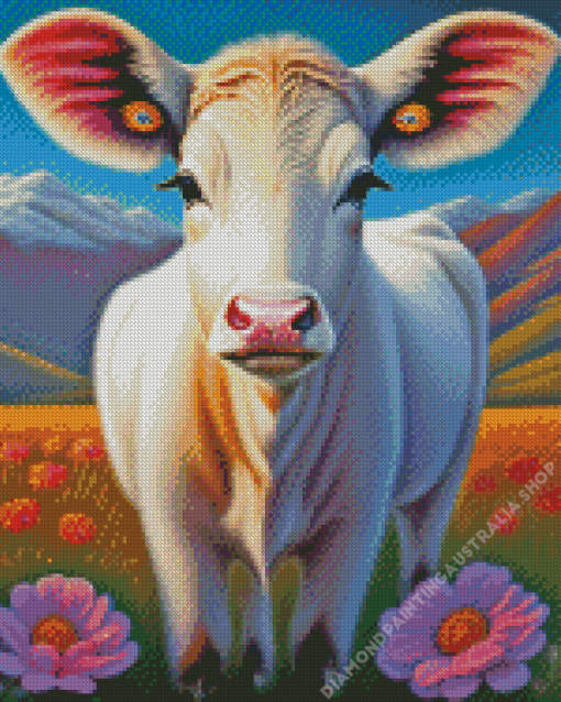 Cow and Flowers Diamond Painting