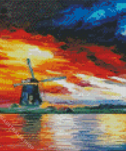 Abstract Windmill At Sunset Art Diamond Painting