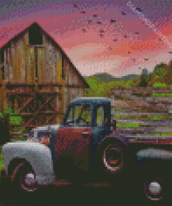 Barn And Truck Sunset Diamond Painting