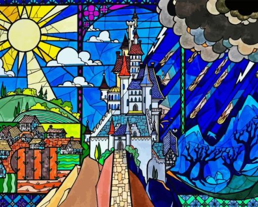 Beauty And The Beast Castle Glass Diamond Painting