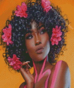 Black Woman With Flowers in Hair Diamond Painting