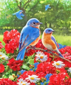 Blue Birds On Flowers Diamond Painting