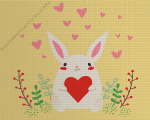 Bunny And Red Heart Diamond Painting