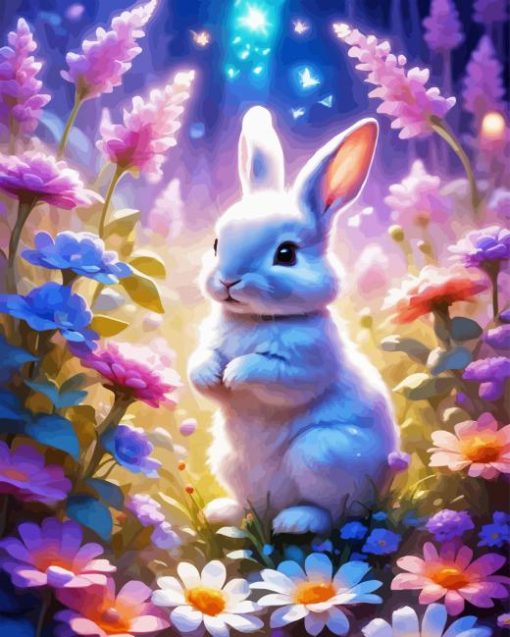 Bunny In Flower Field Diamond Painting