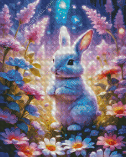 Bunny In Flower Field Diamond Painting