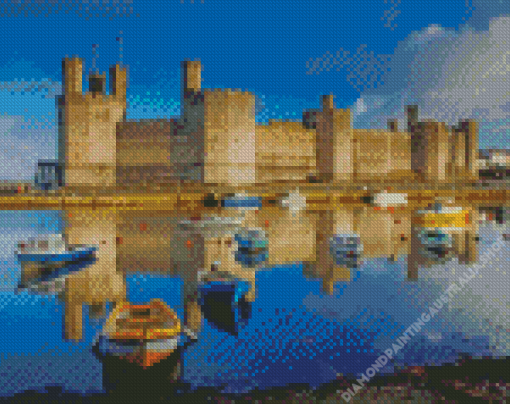 Caernarfon Castle and Boats Diamond Painting