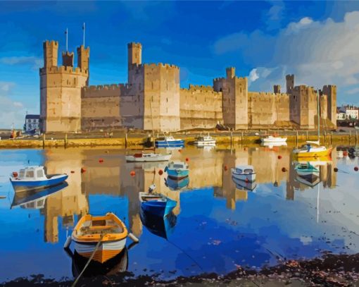 Caernarfon Castle and Boats Diamond Painting