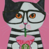 Cat Drinking Coffee Diamond Painting