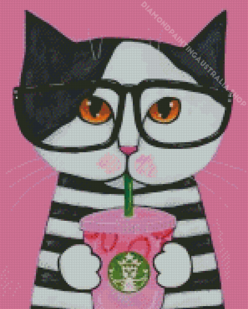 Cat Drinking Coffee Diamond Painting