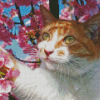 Cat and Cherry Blossoms Diamond Painting