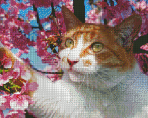 Cat and Cherry Blossoms Diamond Painting