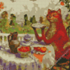 Cat Eating At Dinner Table Art Diamond Painting