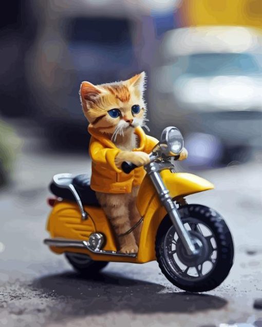 Cat On Motorcycle Diamond Painting