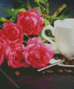 Coffee Cup And Flowers Diamond Painting