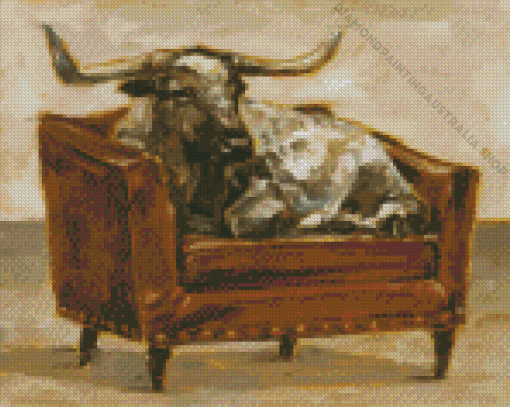 Cow Animal On Chair Art Diamond Painting