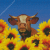 Cow With Sunflowers Diamond Painting