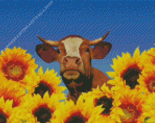 Cow With Sunflowers Diamond Painting