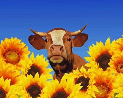 Cow With Sunflowers Diamond Painting