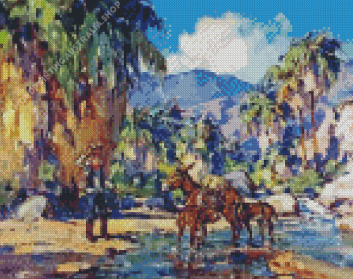 Donkeys At Watering Hole By Reed Diamond Painting