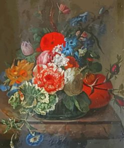 Flowers in a Glass Vase on a Marble Ledge Diamond Painting