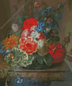 Flowers in a Glass Vase on a Marble Ledge Diamond Painting