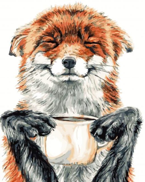 Fox With Coffee Art Diamond Painting