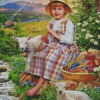 Girl And Lambs Diamond Painting