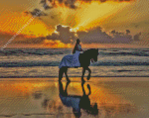 Girl with Horse at Beach Diamond Painting