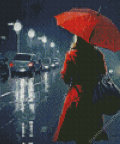 Girl with Red Umbrella Diamond Painting