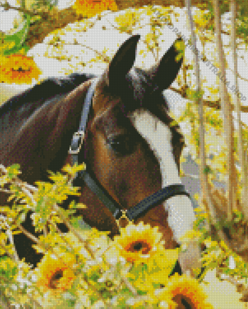 Horse And Flowers Diamond Painting