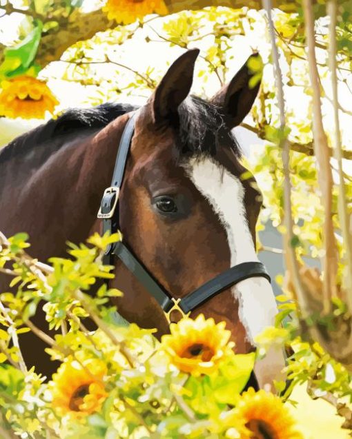 Horse And Flowers Diamond Painting