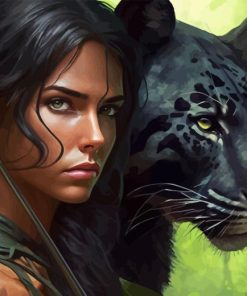 Hunter Woman And Jaguar Diamond Painting