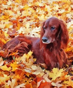 Irish Setter In Autumn Leaves Diamond Painting