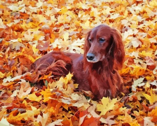 Irish Setter In Autumn Leaves Diamond Painting