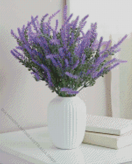 Lavender Flowers In White Vase Diamond Painting