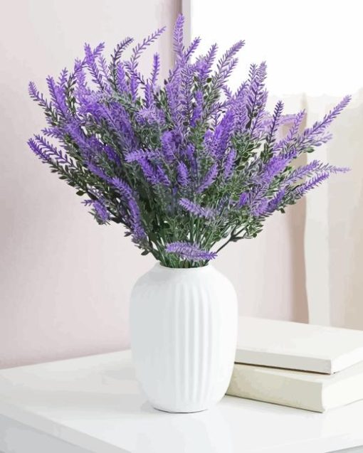 Lavender Flowers In White Vase Diamond Painting