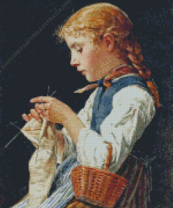 Little Girl Knitting Diamond Painting