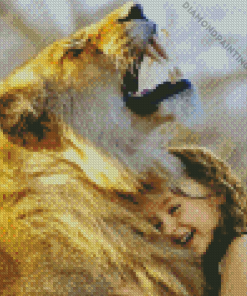 Little Girl Hugging Lion Diamond Painting